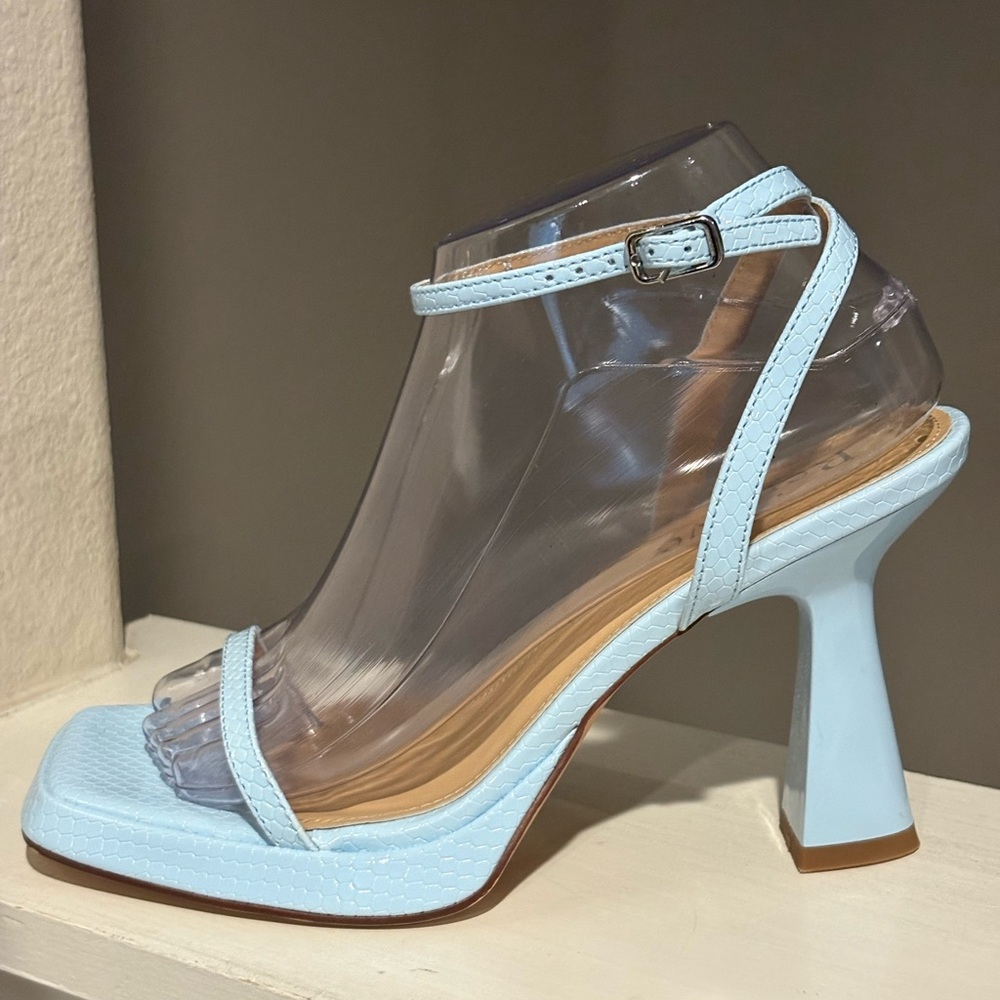 Reitoye Blue Ankle Strap Platform Heeled Square Toe Chunky High Heels Size 8 - Picture 5 of 12